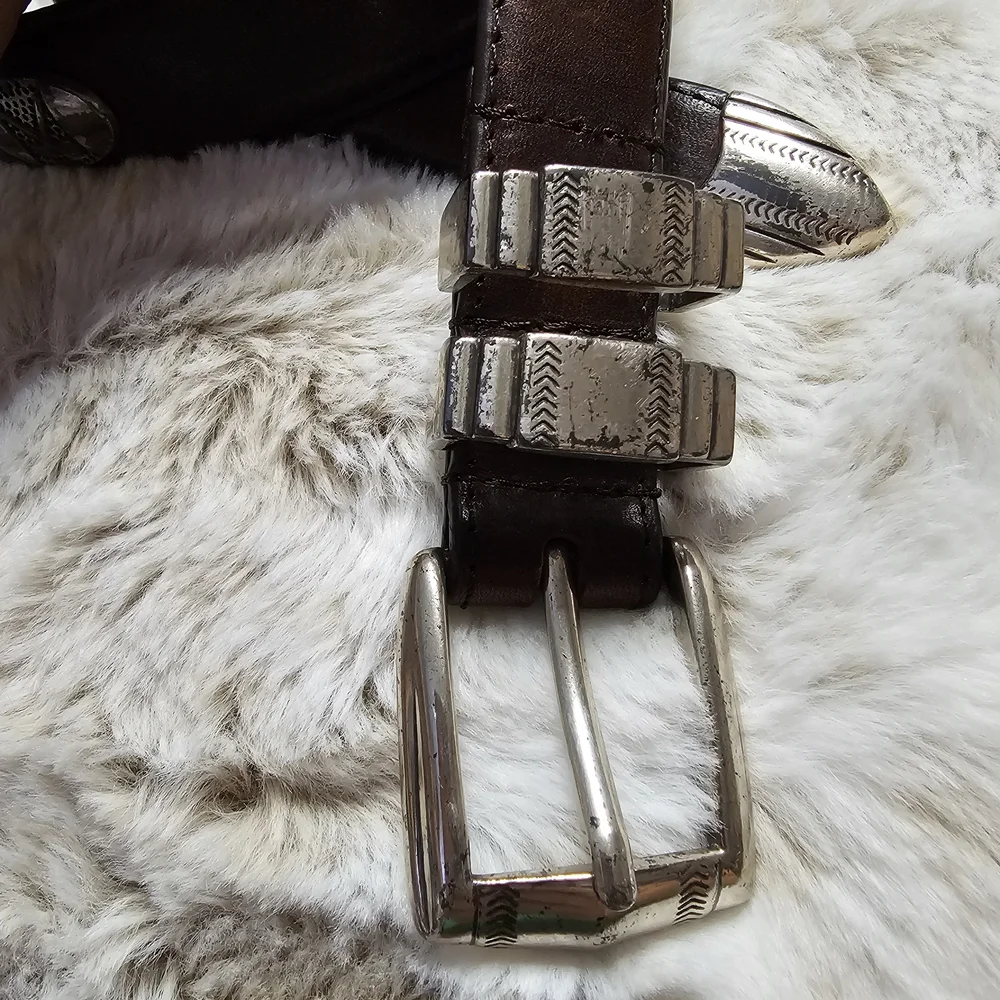Vintage AML 3000 Golf Club‎ Concho Belt Black Oil Tan Leather Silver SZ 40